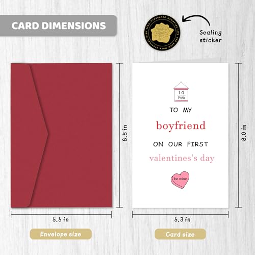 Romantic First Valentine's Day Card for Boyfriend - 8x5.3 inches