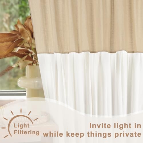 Likiyol Linen Ruffle Swag Valance, Farmhouse Rustic Window Curtains, 60x36