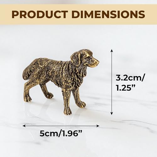 Solid Brass Mini Golden Retriever Dog Figurine – 1.85" Retro Animal Statue