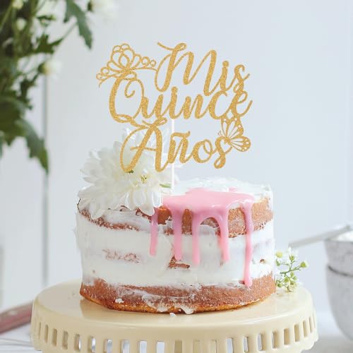 Mis Quince Años Cake Topper - Elegant Gold 15th Birthday Decoration