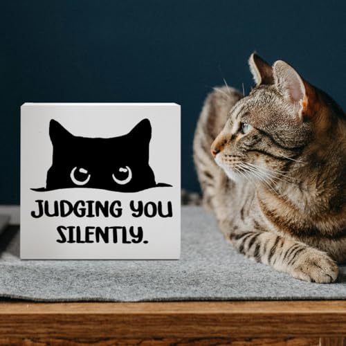 Funny Black Cat Decor Sign - Judging You Silently (E) | Cat Lover Gift
