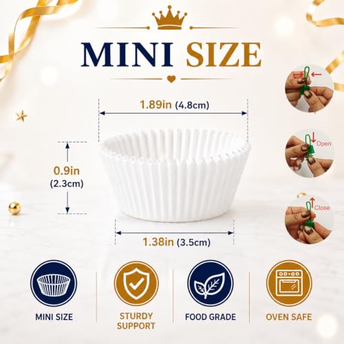 GoldenBakeryFamily White Mini Cupcake Liners - 500 pcs, Greaseproof & Oven Safe, for Baking & Cupcakes, Mini Muffin Liners