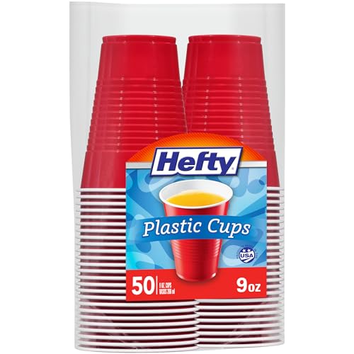Hefty Red Disposable Plastic Cups, 9 oz, 600 Count (12 Packs)
