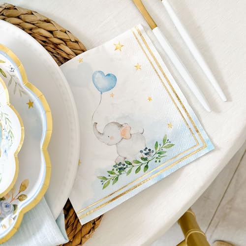 Kate Aspen Elephant Baby Shower Napkins - Set of 30, Blue