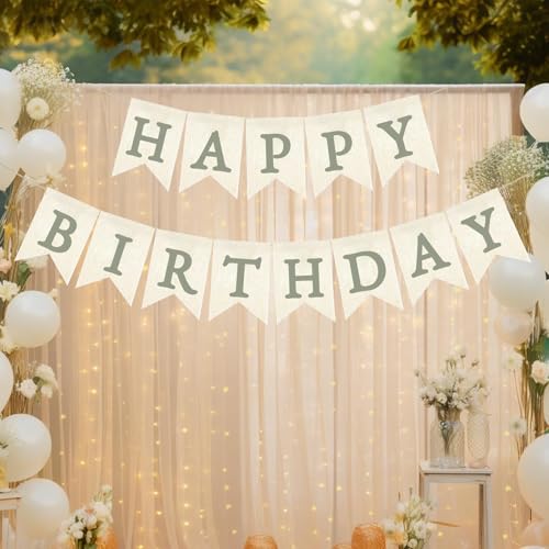 Green Burlap Happy Birthday Banner - Pre-Strung Party Decor