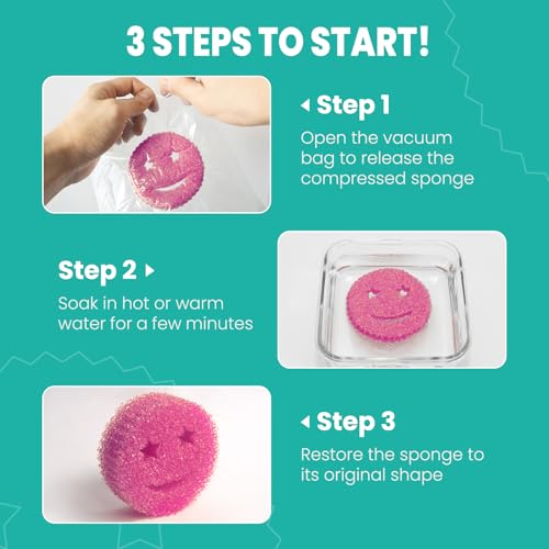 HELIME Temperature Controlled Non-Scratch Dish Sponges - 3Pcs Pink/Yellow/Purple