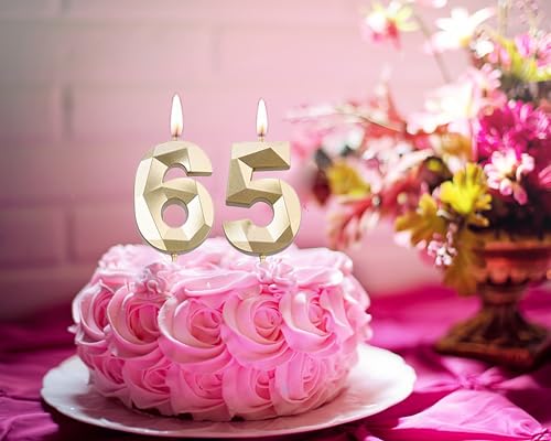 Gold 65 Birthday Candles - 2 Pack | Non-Toxic Birthday Decorations