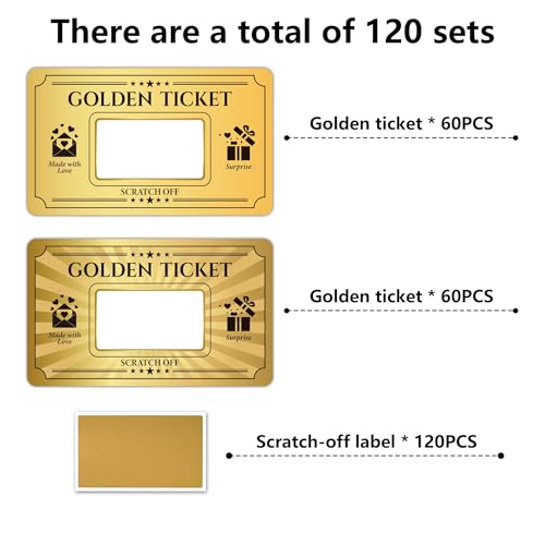 120PCS Golden Ticket Scratch Off Cards - DIY Custom Gift Coupons
