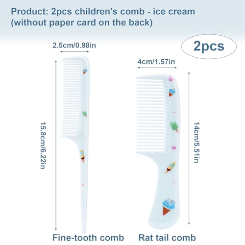 Baby Comb Set - 2pcs Cute Ice Cream Plastic Fine Tooth & Rat Tail