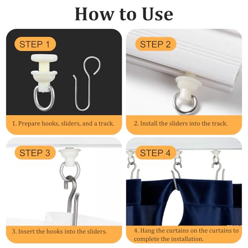 100PCS Curtain Track Gliders and Hooks for Ceiling Mount Systems