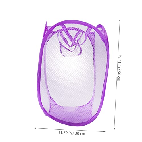 Collapsible Laundry Hamper with Side Pocket - Purple Mesh Basket
