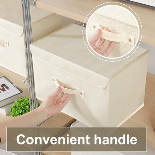Beige Cloth Storage Basket with Lid and Handle - 10.2x7.9x6.7in (1 Pack)