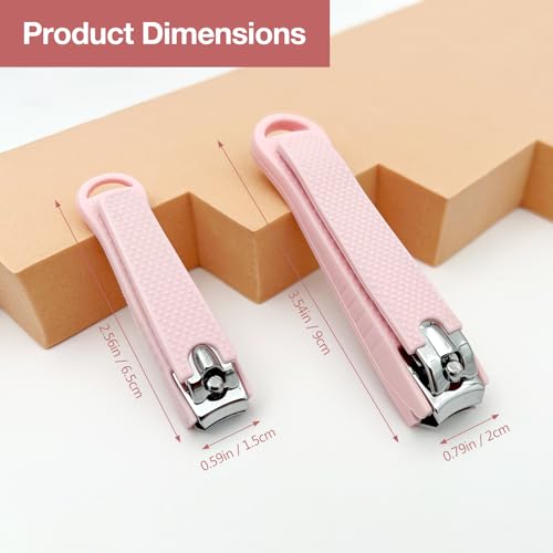 Portable 2-Piece Pink Stainless Steel Nail Clipper Set with Anti-Slip Grip