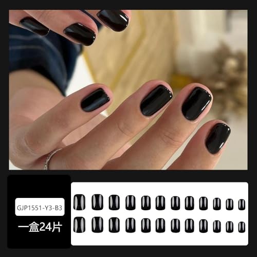 UEYRSEDB Black Press on Nails Short Square False Nails 24Pcs