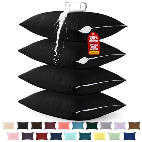 Utopia Bedding King Size Pillow Protectors - Waterproof, 4 Pack, Black