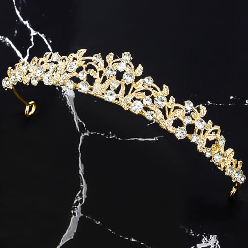 Vovii Gold Rhinestone Bridal Crown and Wedding Tiara for Women