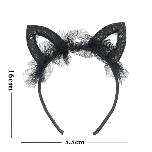 Black Lace Cat Ears Headband with Bow and Polka Dots for Halloween Costume
