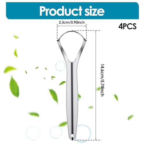 Stainless Steel Tongue Scraper 4-Pack, Metal Tongue Cleaner for Adults