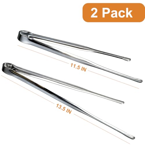 Stainless Steel Kitchen Tongs Set - Non-Slip Serrated Tips, 11.5" & 13.5"