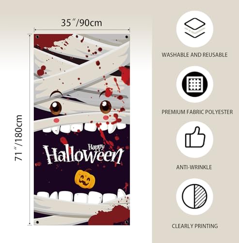 Creepy Halloween Door Cover - 71 x 35 Inch Polyester Banner
