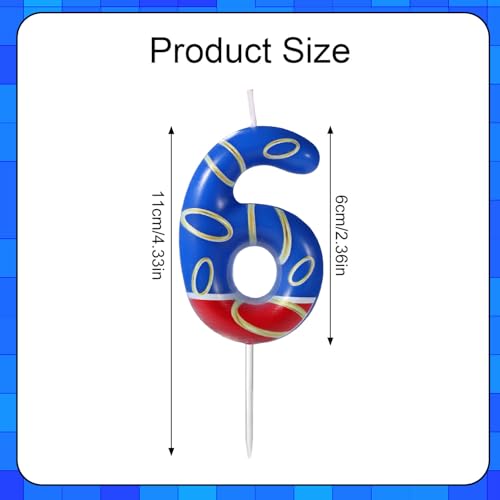 Blue Number 6 Birthday Candle with Gold Ring Print