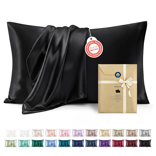 Bedsure Satin Pillowcases King Size Set of 2 - Black Silk-Like Bedding