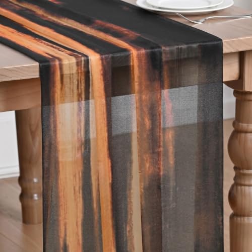 28 x 120 Inch Caramel Boho Fall Chiffon Table Runner for Dining & Holiday Decor