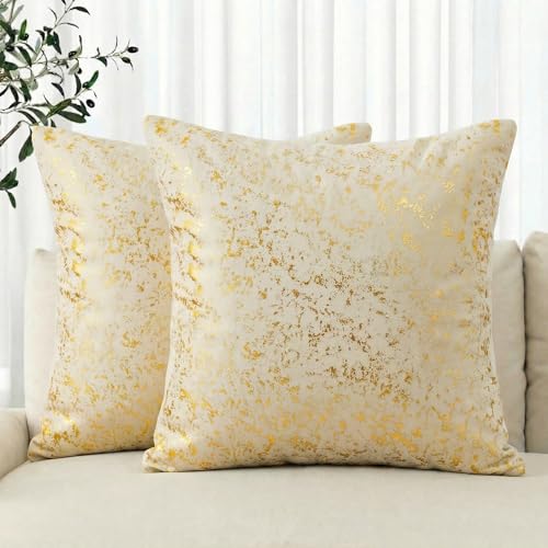 Gold Foil Velvet Throw Pillow Covers 18x18 Inch - Set of 2
