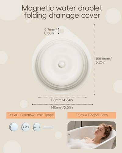 White Silicone Magnetic Bathtub Overflow Drain Cover - Adds 2-4 Inches for Deeper Soaks
