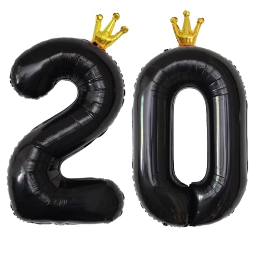 40 Inch Black Number 20 Crown Balloon Set for 20th Birthday