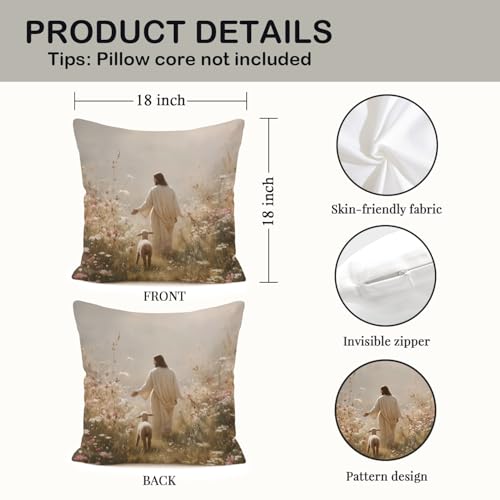 White Jesus and Lamb Pillow Cover 18x18 Christian Religious Home Decor