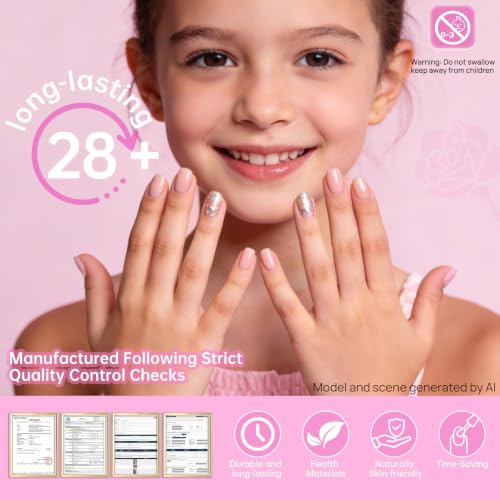 Ranrose Kids Clear Square Press on Nails - 420 Pcs Full Cover Fake Nail Tips for Girls 9-12 Years