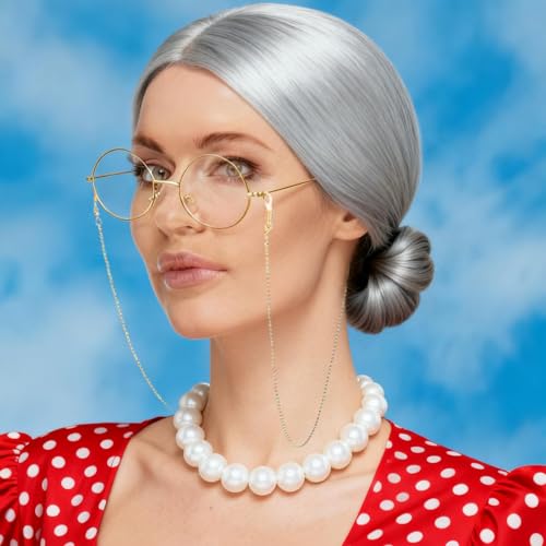 Old Lady Wig & Accessories Set for Grandma Costume & Cosplay