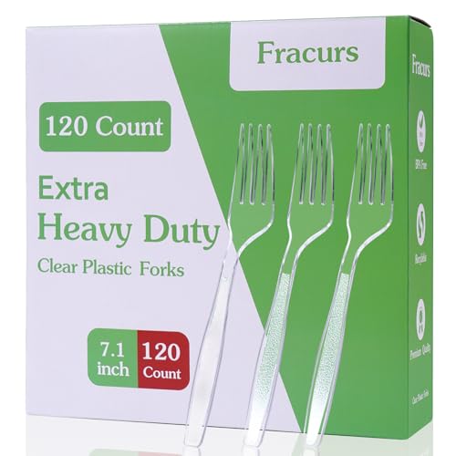 Fracurs 120 Count Heavy Duty Plastic Forks, 7.1" Premium Disposable Cutlery