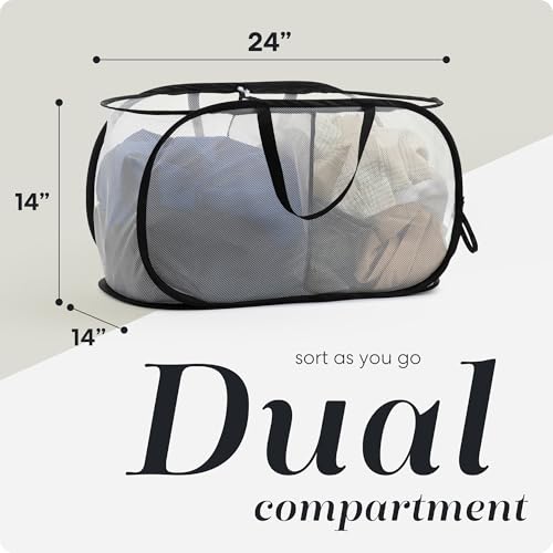 Handy Laundry Foldable Basket with 2 Compartments - White & Black