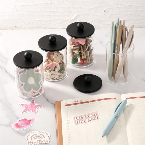 4 Pack Q-Tip Holder Set, 10oz Clear Bathroom Storage Jars with Wood Lids