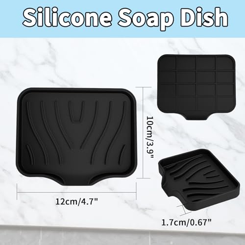 2 Pack Silicone Soap Dish with Drain - Self-Draining Bar Soap Holder