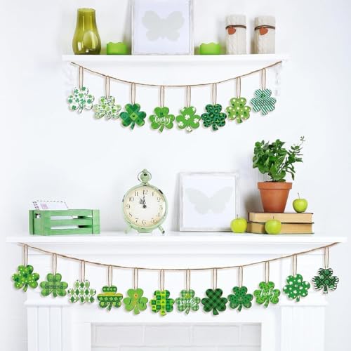 20Pcs St. Patrick's Day Wooden Shamrock Ornaments Set