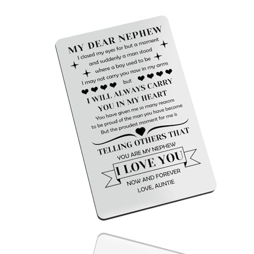 Nephew Gift Card from Aunt - Meaningful Stainless Steel Wallet Card for Birthday Christmas Graduation