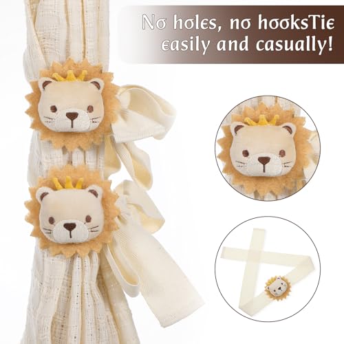 Cute Cartoon Lion Curtain Tiebacks - 2 Pack Decorative Holdbacks