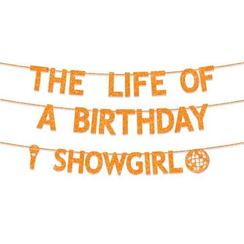 Orange Glitter Showgirl Birthday Banner for Women & Girls