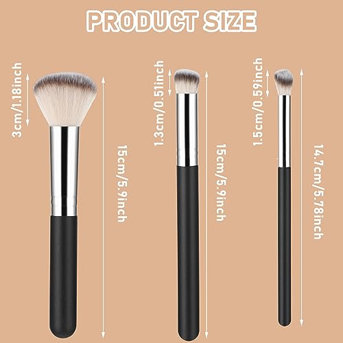 Amaxiu 3-Piece Foundation Contour Brush Set for Liquid Cream and Powder Makeup