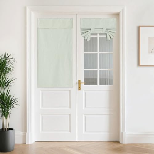 NICETOWN 100% Blackout Linen Door Curtain, Adhesive No-Drill, Sage Green 26x50