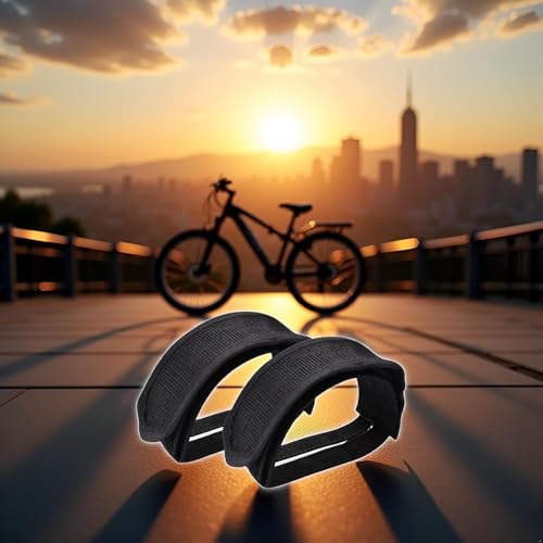 2-Pack Black Bike Pedal Toe Straps, Fixed Gear Cycling Foot Straps with Beam Design Bike Pedals