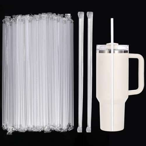 Heavy Duty Disposable Straws - 100 Pack, 12" Long Plastic Straws for Stanley Cup