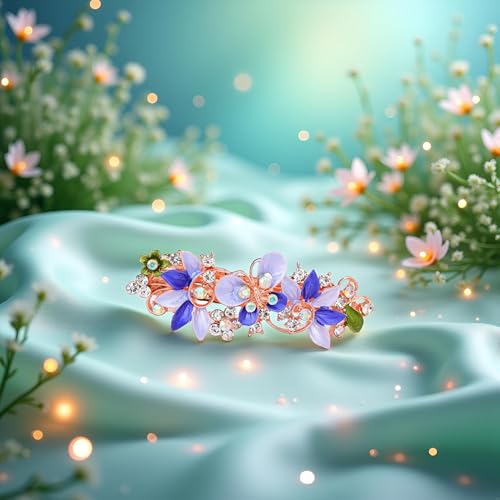 Green Rhinestone Butterfly Flower Hair Barrette Large Crystal Clip