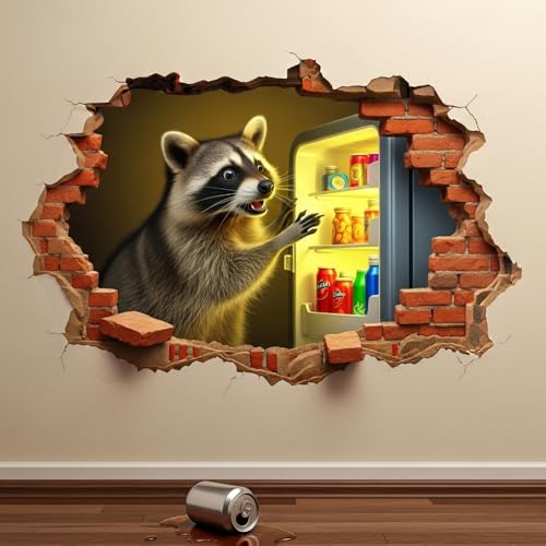 3D Raccoon Wall Decal - 5 Inch Vinyl Sticker for Retro Decor