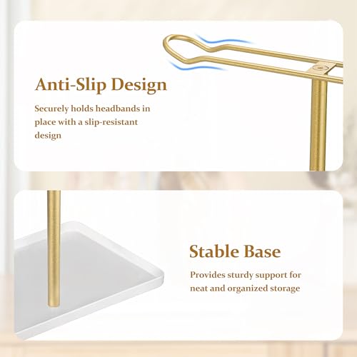 Josmimic 2-Tier T-Bar Headband Organizer with Tray - Gold & White