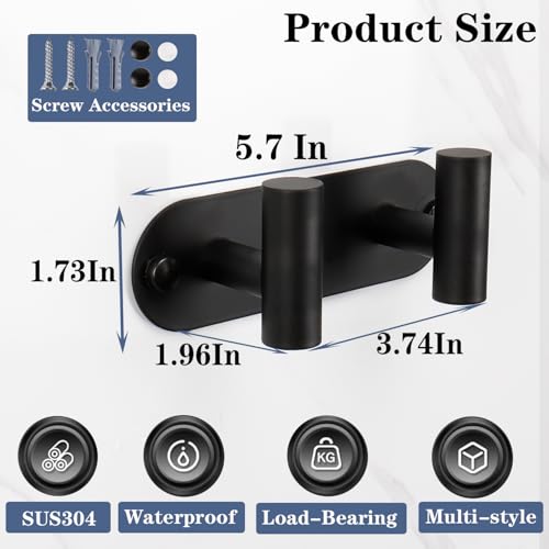 Vanloory 2 Hook Wall Mounted Coat Rack Stainless Steel Matte Black