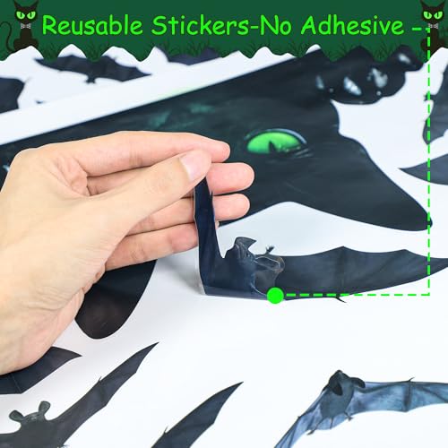 Halloween Window Clings - 4 Sheets Black Cat & Bat Stickers